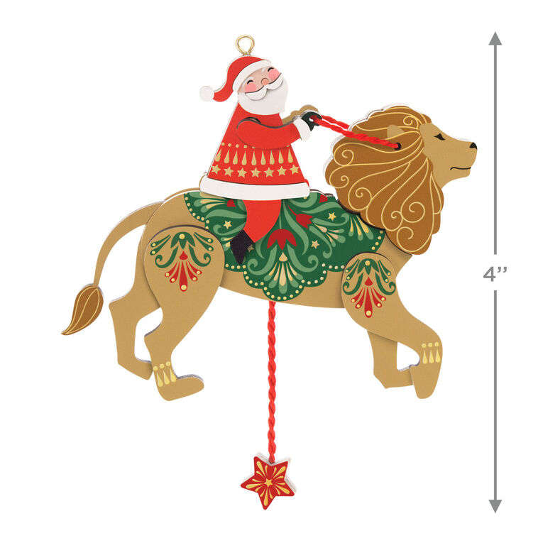 Hallmark Pull-String Lion With Santa Wood Ornament