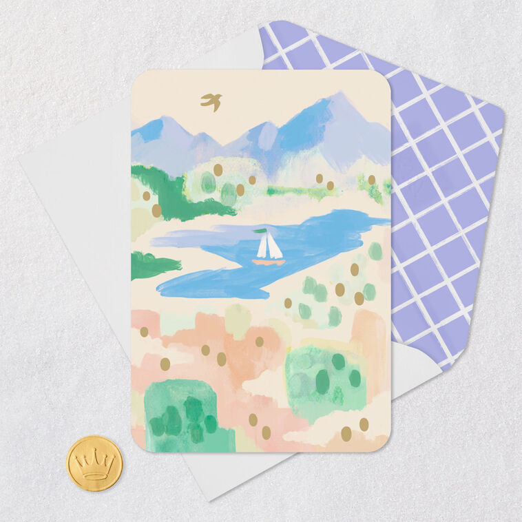 Hallmark Sailboat On Mountain Lake Blank Card