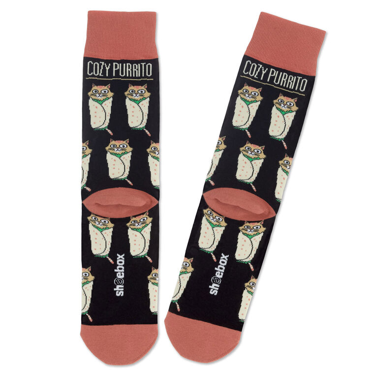Hallmark Shoebox Cat Purrito Funny Crew Socks