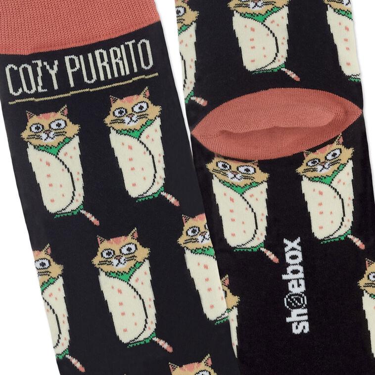 Hallmark Shoebox Cat Purrito Funny Crew Socks
