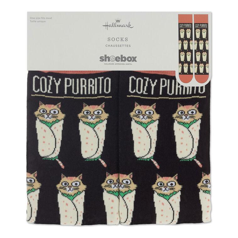 Hallmark Shoebox Cat Purrito Funny Crew Socks