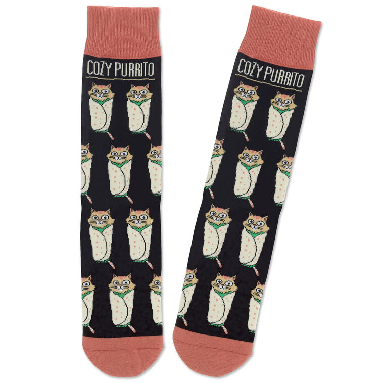 hallmark Shoebox Cat Purrito Funny Crew Socks