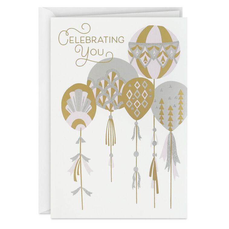 hallmark Silver and Gold Balloons Birthday Card