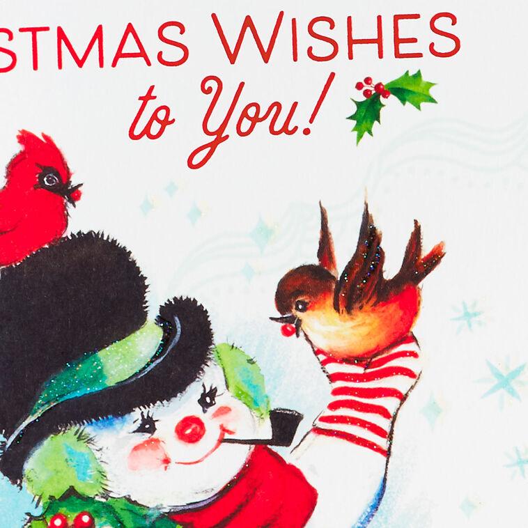 Hallmark Vintage Snowman And Birds Christmas Card