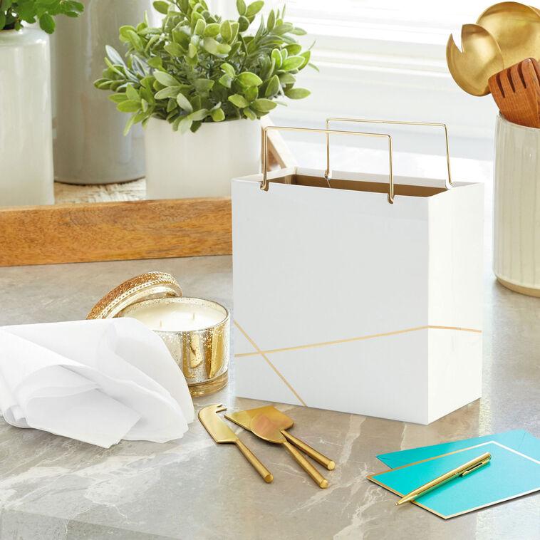 Hallmark White With Gold Small Square Gift Bag 5.5"