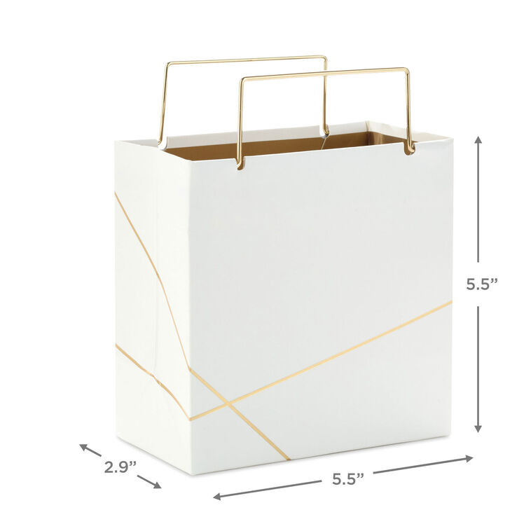 Hallmark White With Gold Small Square Gift Bag 5.5"