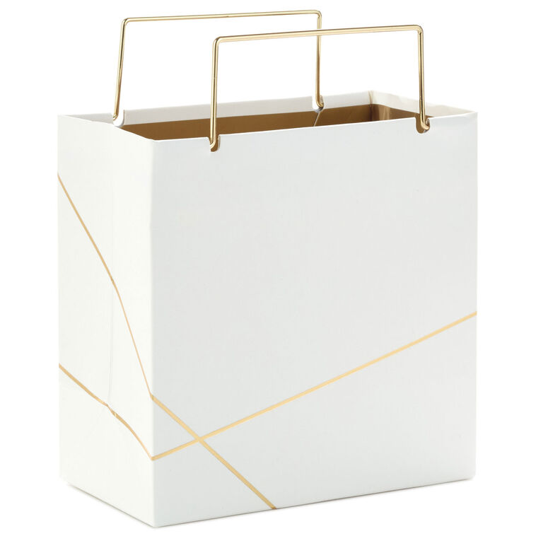 hallmark White With Gold Small Square Gift Bag 5.5"