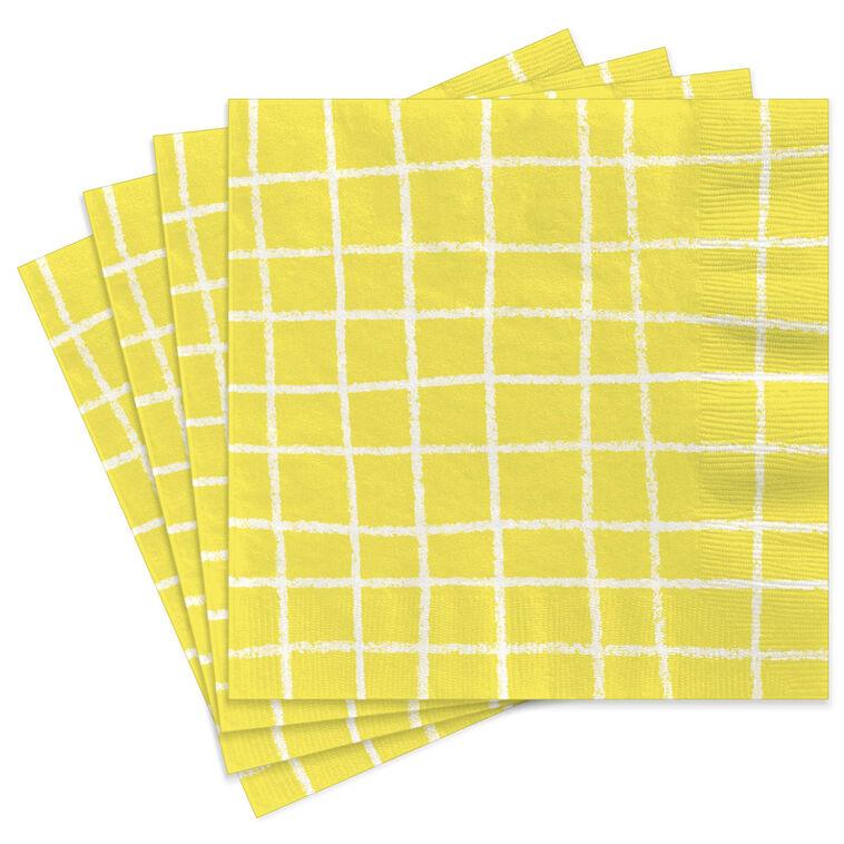 hallmark Yellow Grid Cocktail Napkins Set of 16