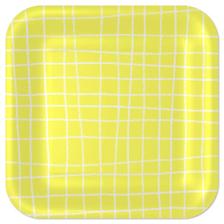 hallmark Yellow Grid Square Dinner Plates Set of 8