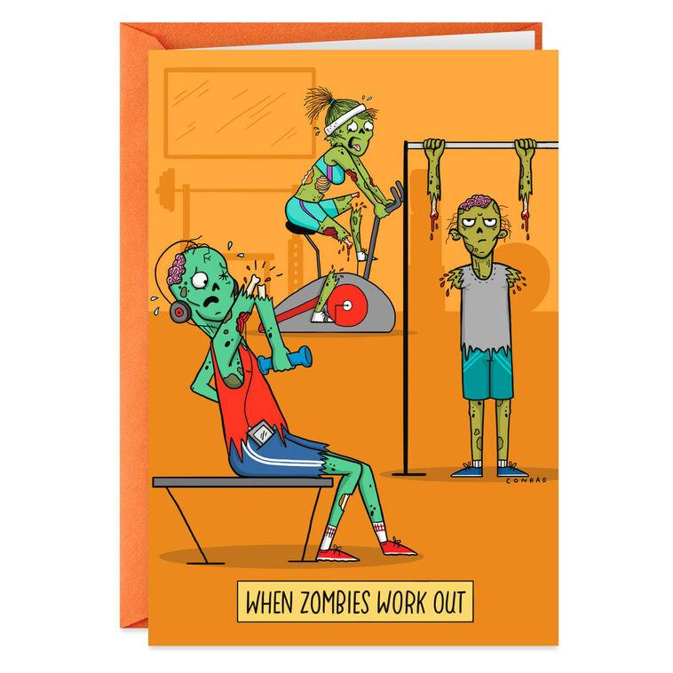hallmark Zombies at the Gym Funny Halloween Card