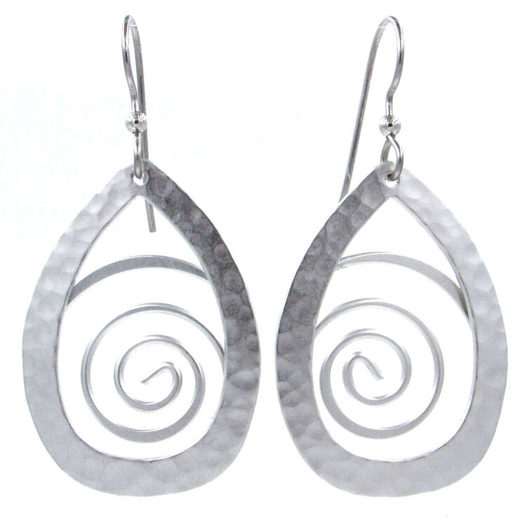hallmark Hammered Silver Teardrop With Coil Metal Drop Earrings