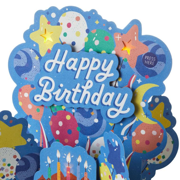 Hallmark Happy Birthday Cake And Balloons Musical 3D Pop-Up Birthday Card With Light