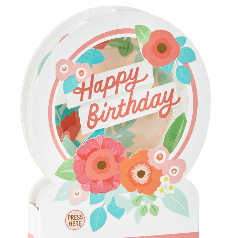 Hallmark Happy Birthday Floral Snow Globe Musical 3D Pop-Up Birthday Card With Motion