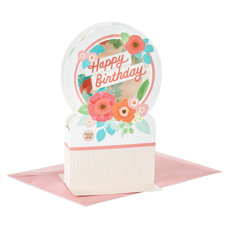 hallmark Happy Birthday Floral Snow Globe Musical 3D Pop-Up Birthday Card With Motion