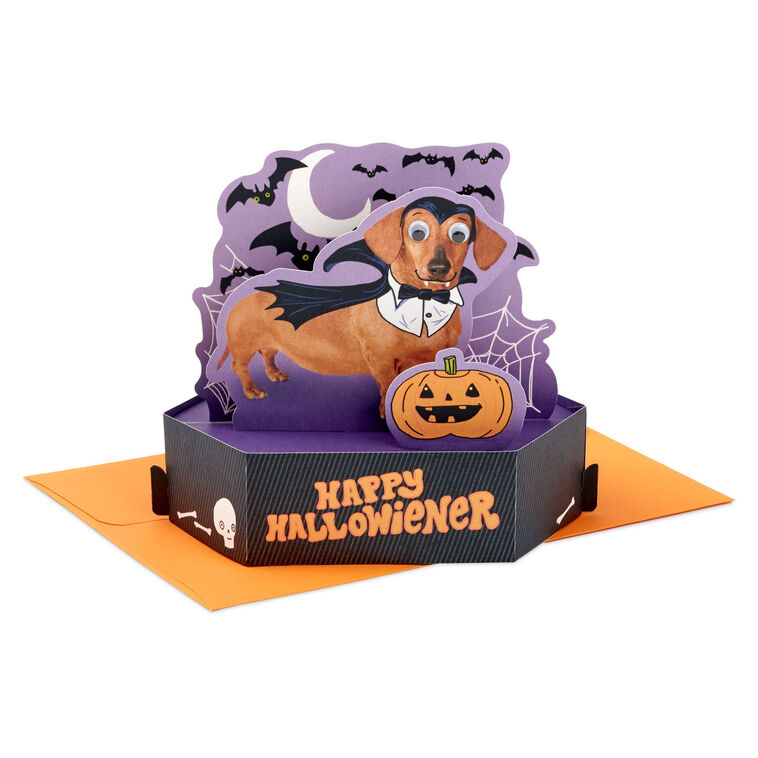 hallmark Happy Hallowiener Vampire Dog Funny 3D Pop-Up Halloween Card