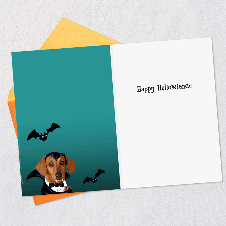 Hallmark Happy Hallowiener Vampire Dog Funny Halloween Card