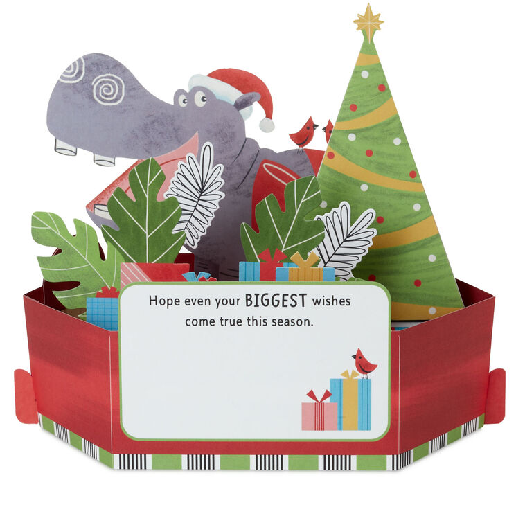 Hallmark Happy Hippo Under The Tree Musical 3D Pop-Up Christmas Card With Light