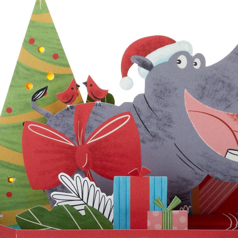 Hallmark Happy Hippo Under The Tree Musical 3D Pop-Up Christmas Card With Light