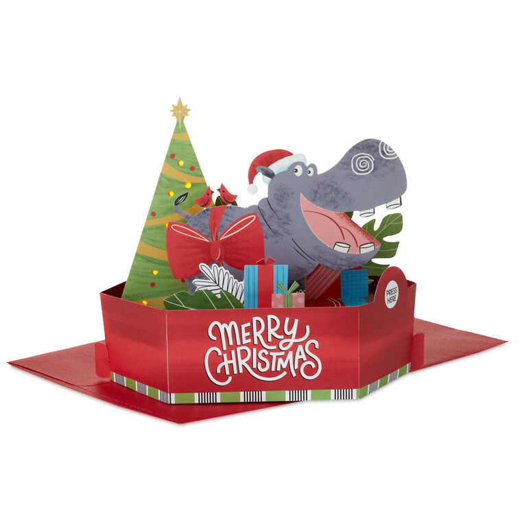 hallmark Happy Hippo Under the Tree Musical 3D Pop-Up Christmas Card With Light