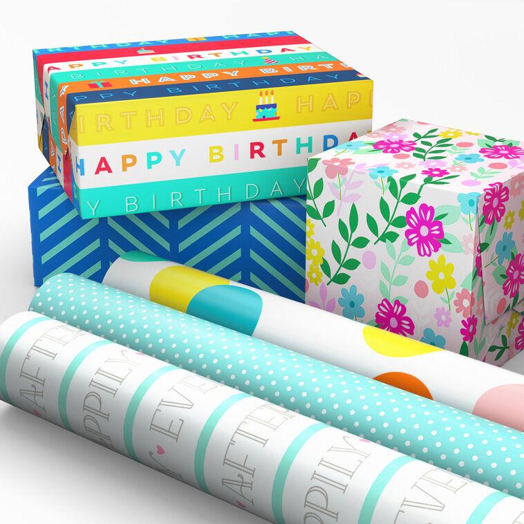 Hallmark Happy Occasions 6-Pack Assorted Wrapping Paper Roll Bundle 180 Sq. Ft. Total