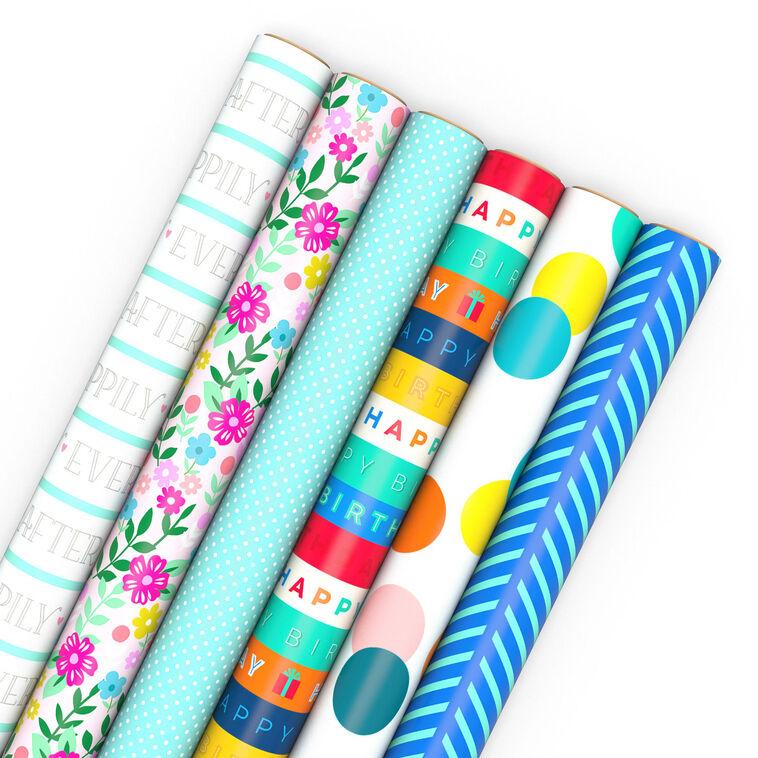 hallmark Happy Occasions 6-Pack Assorted Wrapping Paper Roll Bundle 180 sq. ft. total
