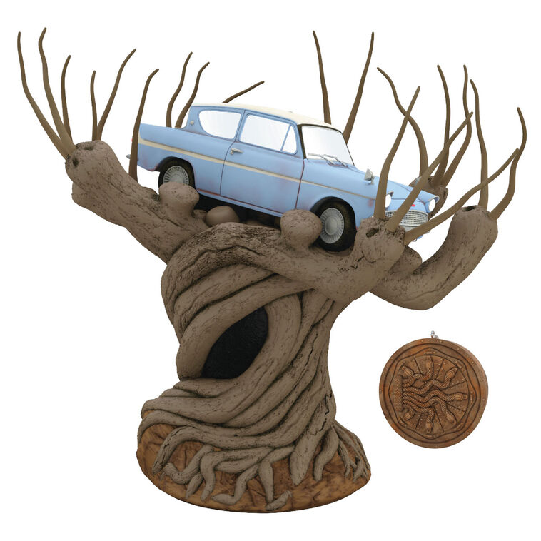 hallmark Harry Potter and the Chamber of Secrets™ Collection Flying Ford Anglia in the Whomping Willow™ Tree Topper With Light and Sound