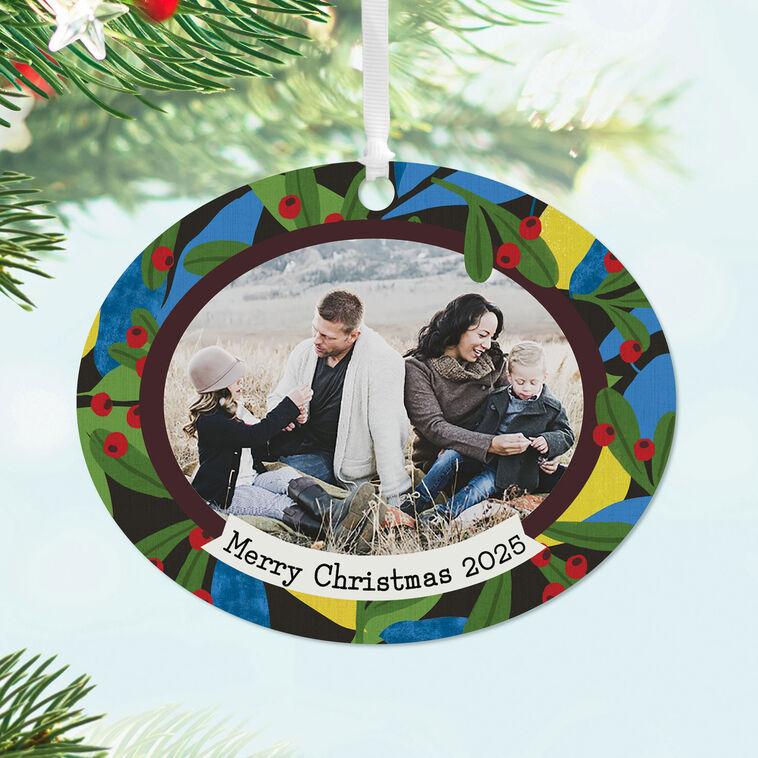 Hallmark Holiday Holly Horizontal Oval Metal Personalized Ornament Custom Photo And Text