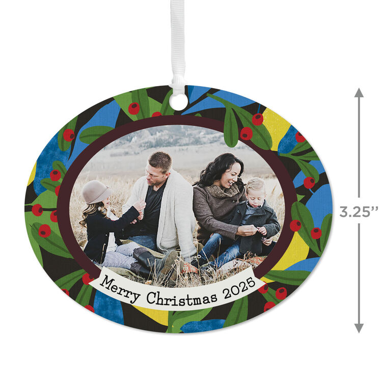 Hallmark Holiday Holly Horizontal Oval Metal Personalized Ornament Custom Photo And Text