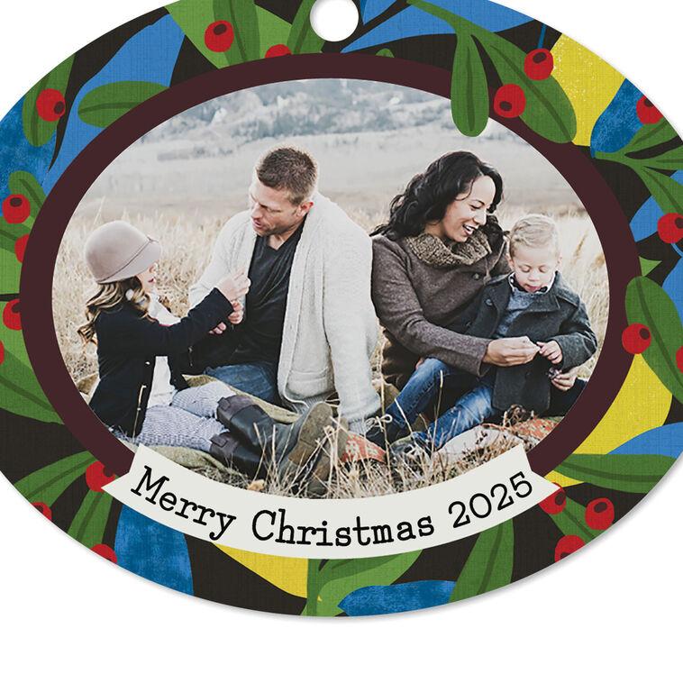 Hallmark Holiday Holly Horizontal Oval Metal Personalized Ornament Custom Photo And Text