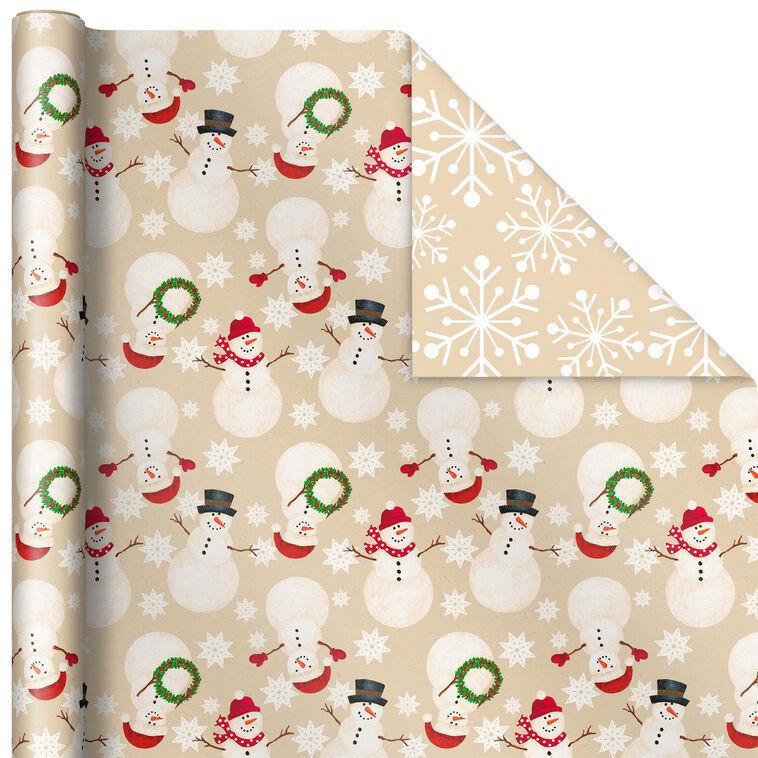 Hallmark Holiday Kraft 3-Pack Assorted Reversible Wrapping Paper Roll Bundle 120 Sq. Ft. Total