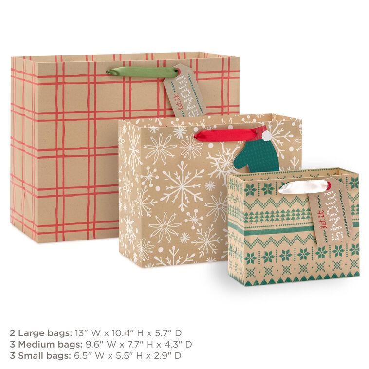 Hallmark Holiday Kraft 8-Pack Assorted Horizontal Gift Bag Bundle With 8 Tags