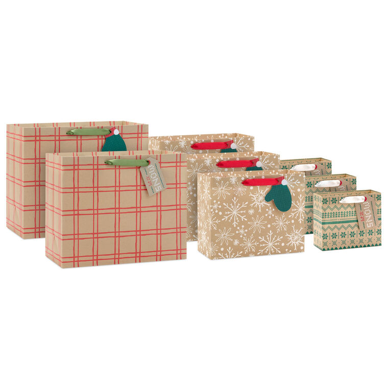 hallmark Holiday Kraft 8-Pack Assorted Horizontal Gift Bag Bundle With 8 Tags