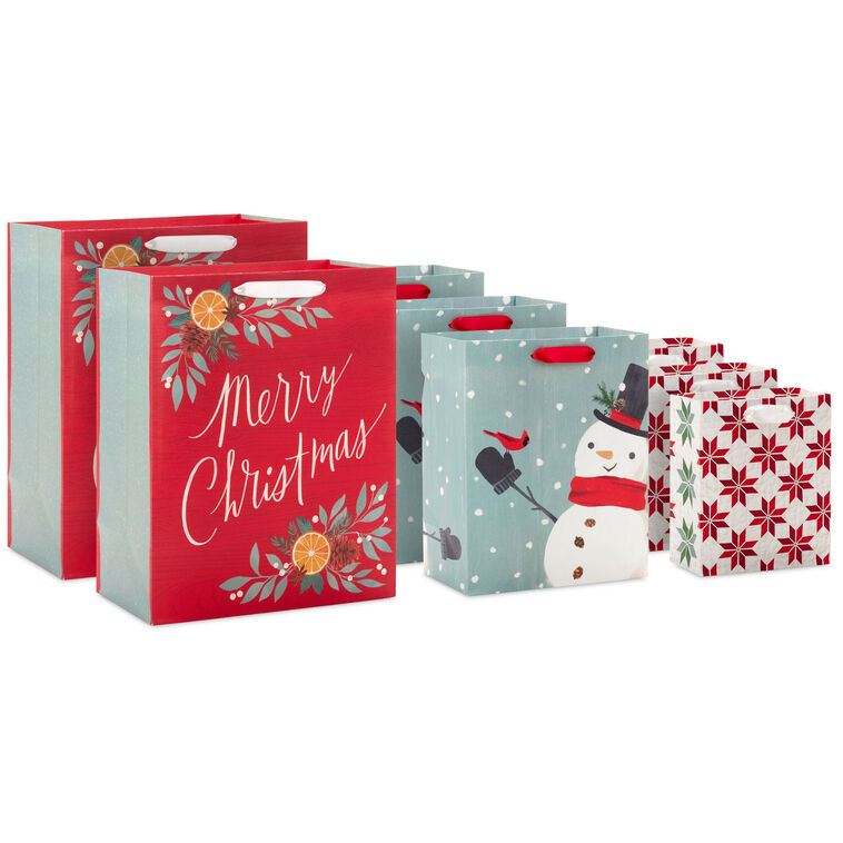 hallmark Homey Christmas 8-Pack Assorted Gift Bag Bundle