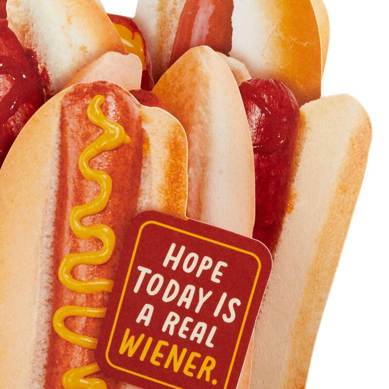 Hallmark Hope Today Is A Real Wiener Hot Dog Bouquet Funny 3D Pop-Up Card