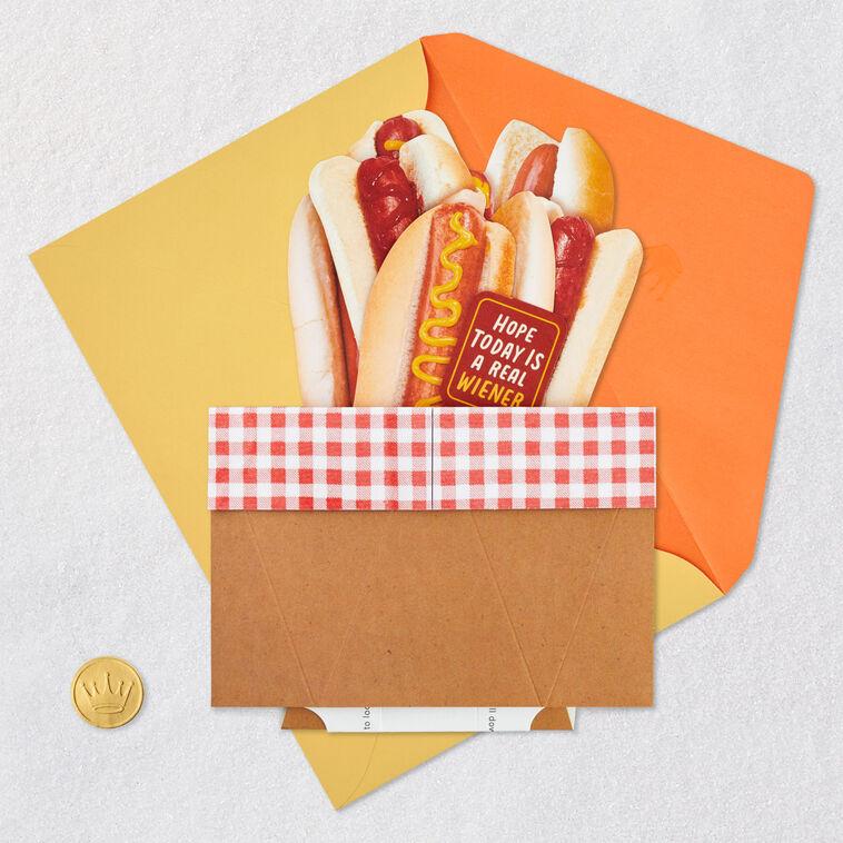 Hallmark Hope Today Is A Real Wiener Hot Dog Bouquet Funny 3D Pop-Up Card