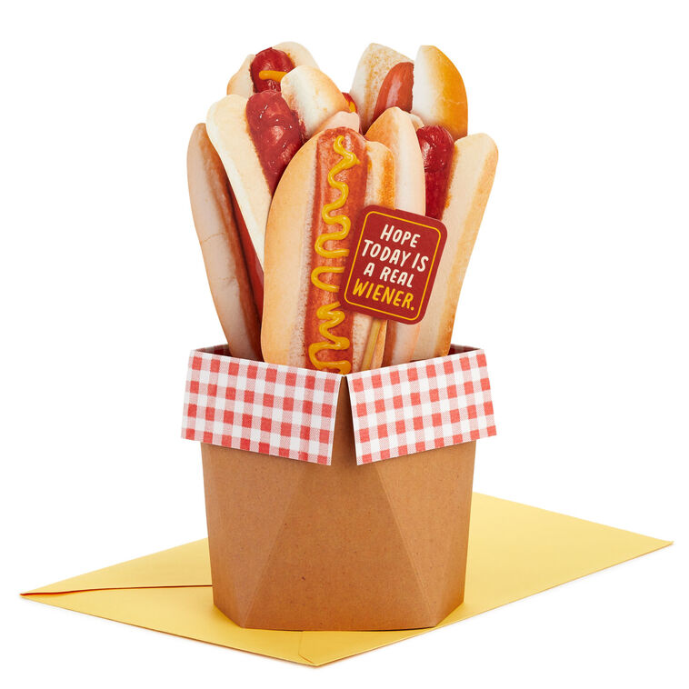 hallmark Hope Today Is a Real Wiener Hot Dog Bouquet Funny 3D Pop-Up Card
