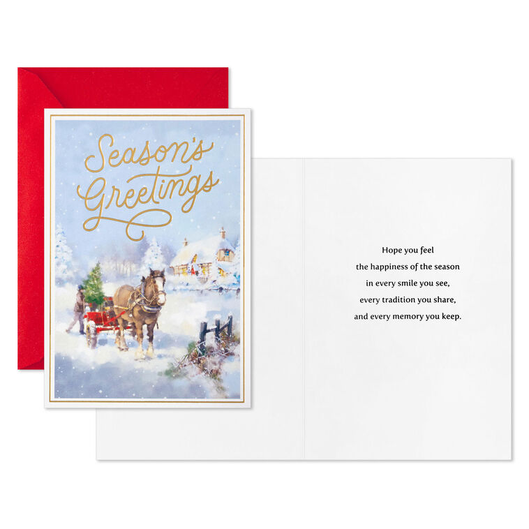 Hallmark Horse And Holiday Wagon Boxed Christmas Cards Pack Of 16
