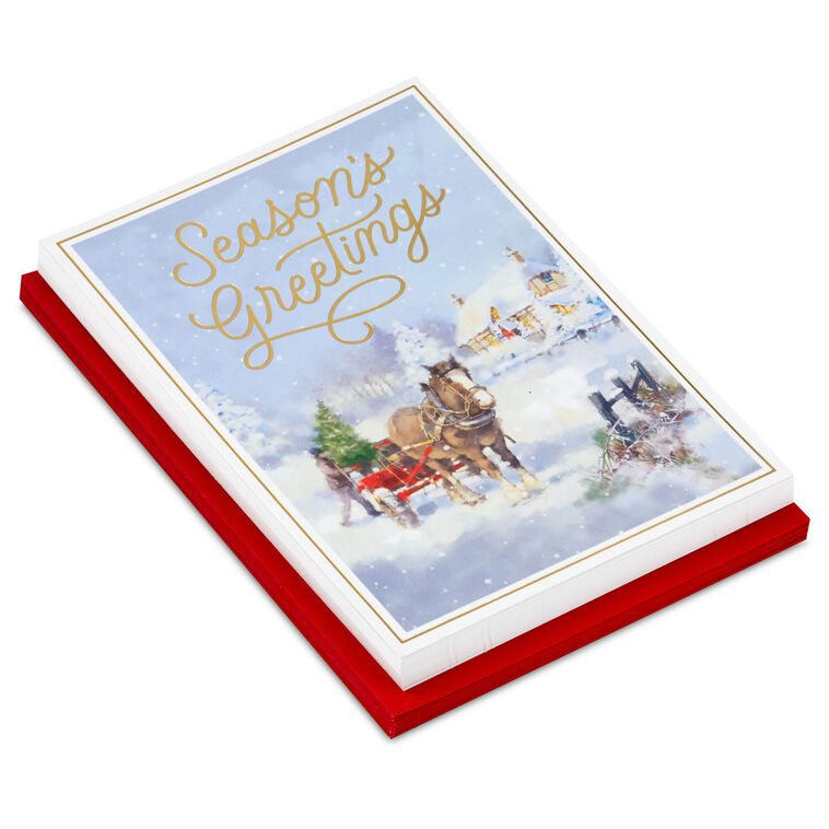 hallmark Horse and Holiday Wagon Boxed Christmas Cards Pack of 16