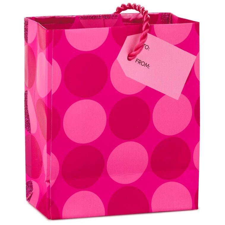 Hallmark Hot Pink Glitter Dots Gift Card Holder Mini Bag 4.5"