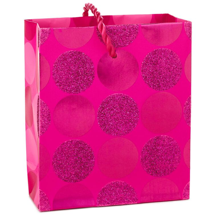 hallmark Hot Pink Glitter Dots Gift Card Holder Mini Bag 4.5"