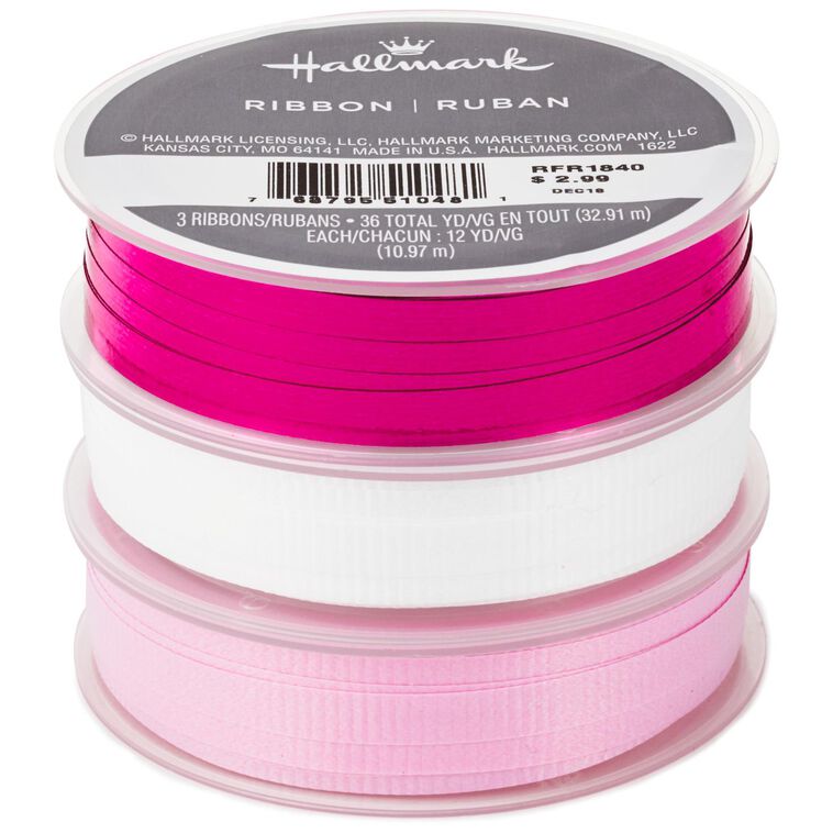 hallmark Hot Pink/Light Pink/White 3-Pack Curling Ribbon 108'