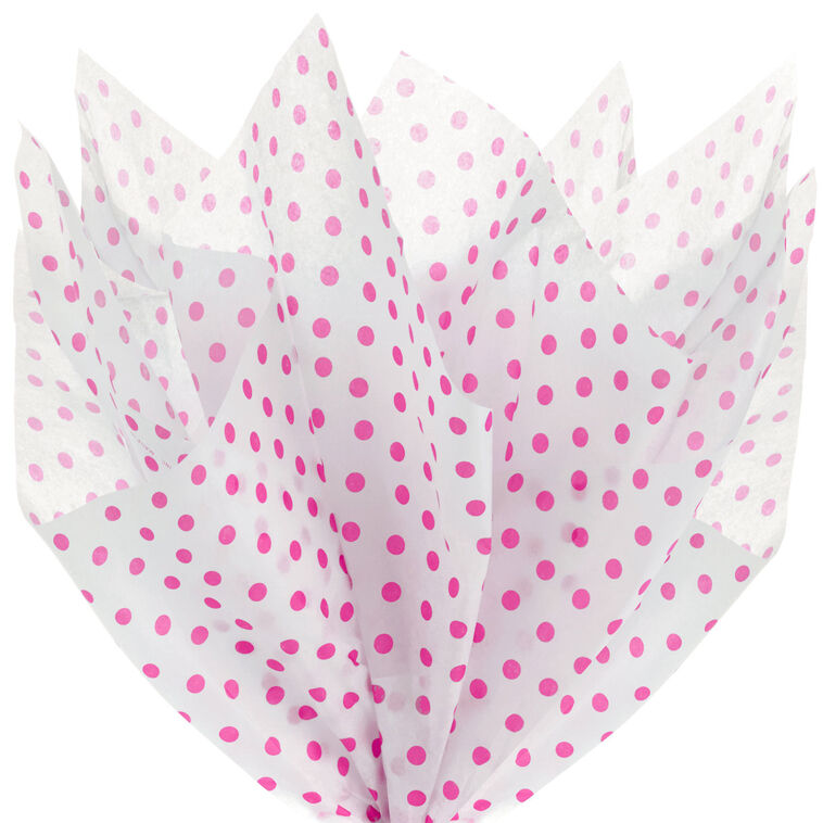 Hallmark Hot Pink Polka Dots On White Tissue Paper 6 Sheets