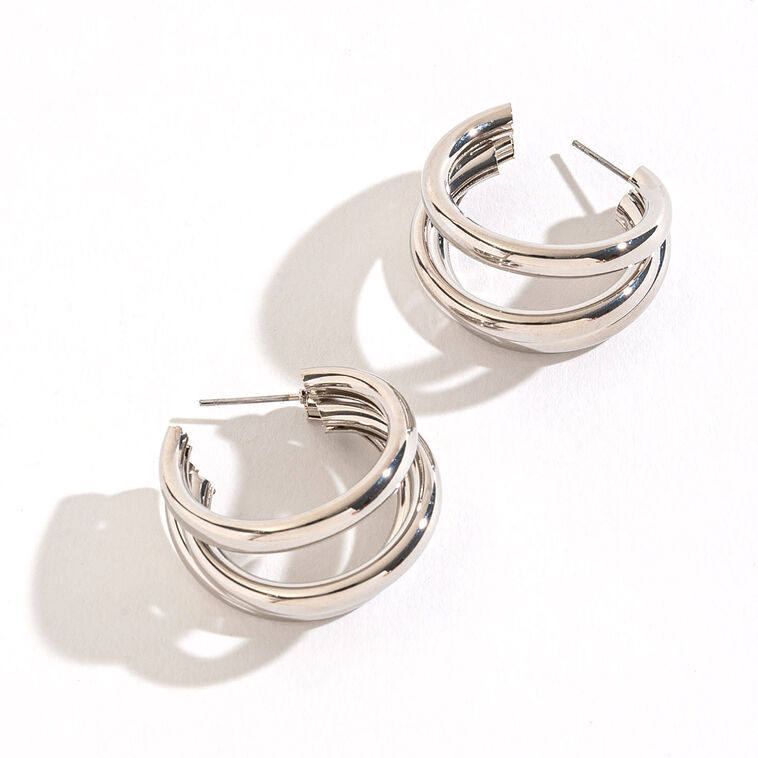 hallmark Howard's Jewelry Medium Triple Tube Silver Hoop Earrings