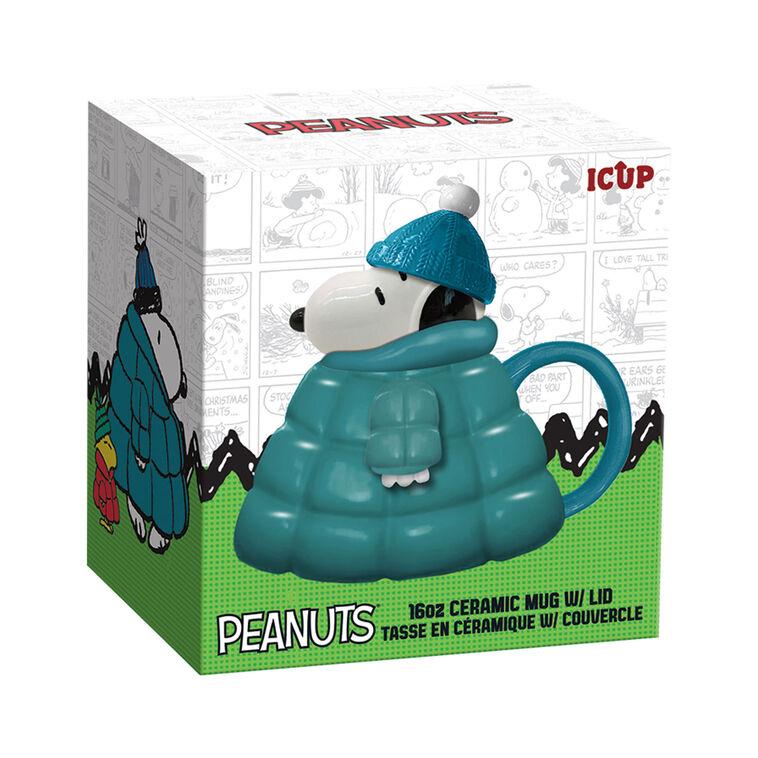 Hallmark ICUP Peanuts Snoopy Puffer Jacket Ceramic Mug With Lid 16 Oz