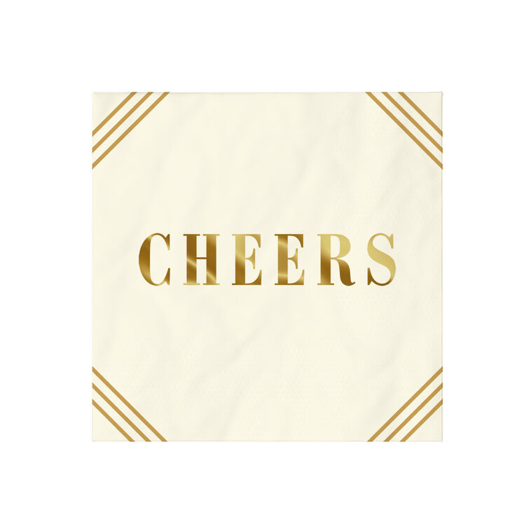 hallmark Ivory and Gold "Cheers" Cocktail Napkins Set of 16