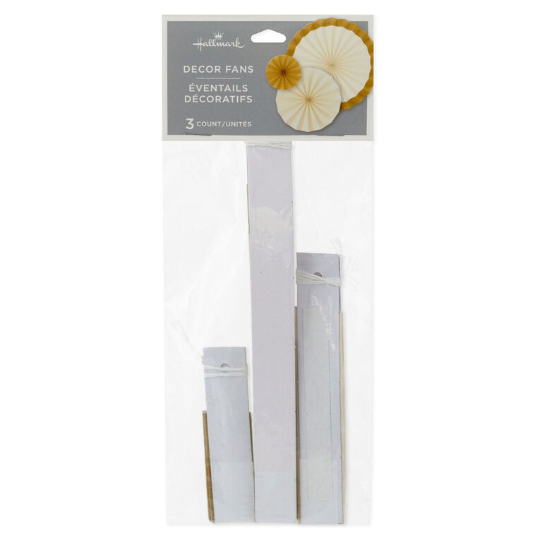 Hallmark Ivory And Gold Metallic Decorative Fans Set Of 3