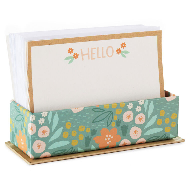 hallmark Ivory Floral Flat Note Cards in Caddy Box of 40