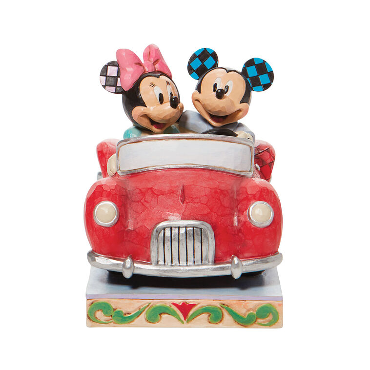 hallmark Jim Shore Disney Mickey and Minnie in Red Car Figurine 5.2"