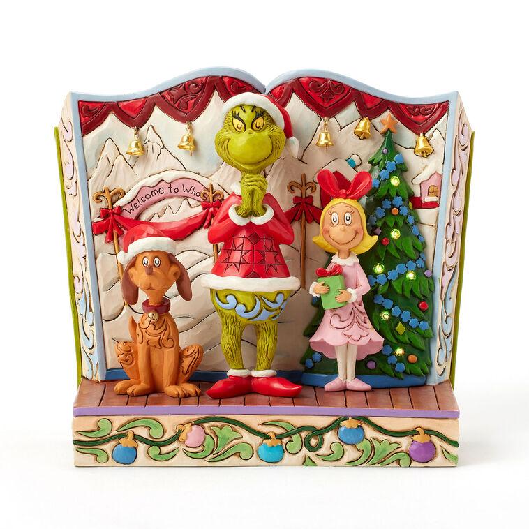 hallmark Jim Shore Grinch and Friends Light-Up Storybook Figurine 6.2"