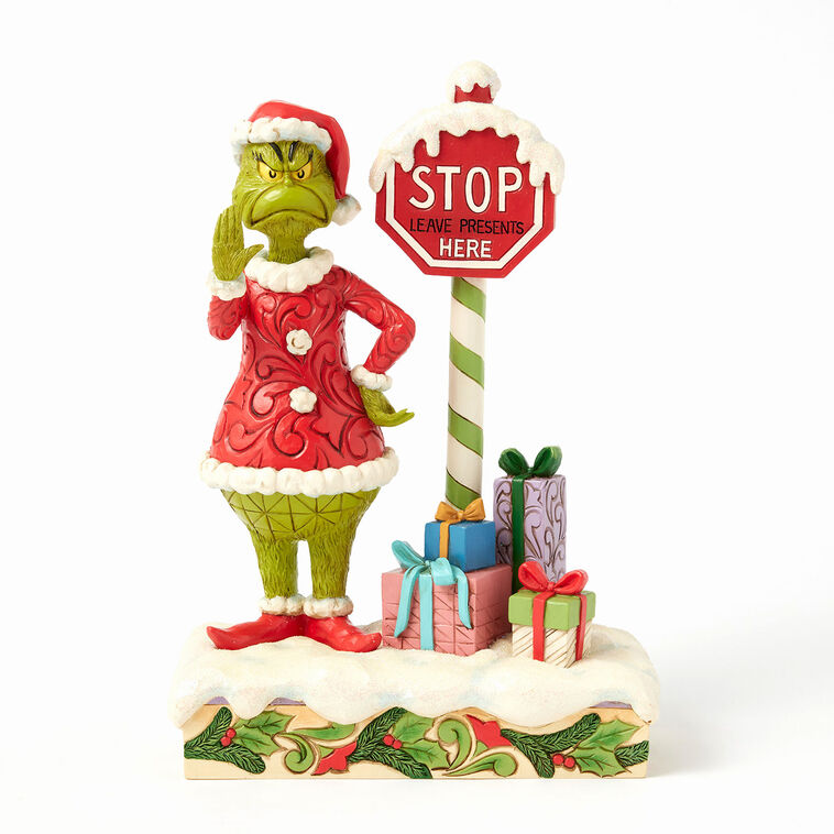 hallmark Jim Shore Grinch by Light-Up Stop Sign Figurine 9.3"